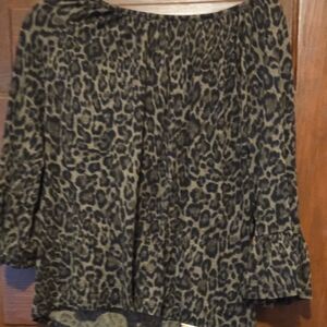 Michael Kors Black and Green Ruffled  Top